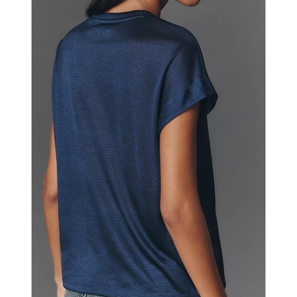 Anthropologie Metallic Knit Short Sleeve Grey Shimmer Top Small